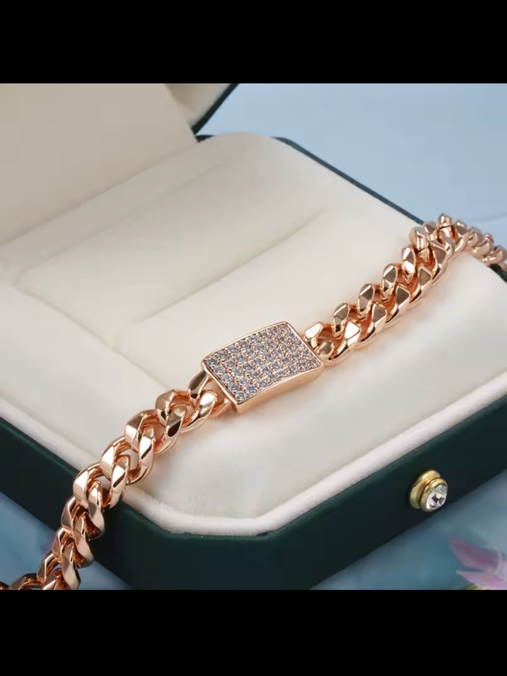 Rose Gold Cuban Link Bracelet with Natural Zirconia